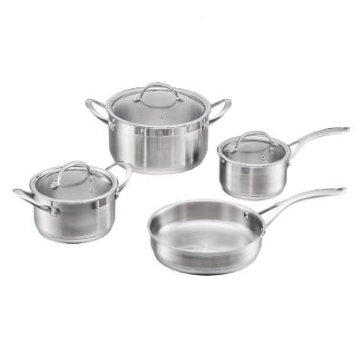 China Sustainable Factory Hot Sales Hot Style Supplier Kitchen Utensils 7Pcs Stainless Steel Frypan Pot Set Cookware Set Cooking for sale