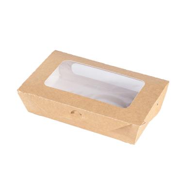 China China Eco Friendly Popular Disposable Brown Quick Food Packaging Lunch Salad Wrapping Paper Boxes With Window for sale