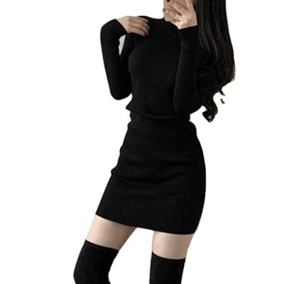 China X02218 European and American women's street trend high collar thin anti-static inside and outside wear long sleeve hip sweater dress for sale