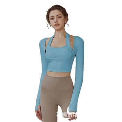 China X02090 Waterproof Hanging Neck With Chest Mat Yoga Clothing Women Autumn And Winter Professional Long Sleeve Sports Jacket Dance Practice for sale