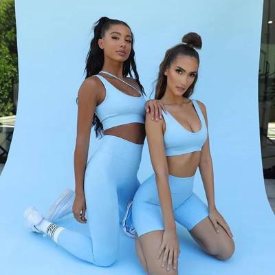 China 2021 New Women's Two-piece Yoga Suit One-shoulder Vest Breathable Short Fitness Leggings for sale