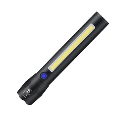 China Outdoor Emergency Coba Industrial Led Torch Q5 Side Cob Light or Without Cob Side USB Input Rechargeable Built-in 18650 Batteries Zoom Aluminum Flashlight for sale