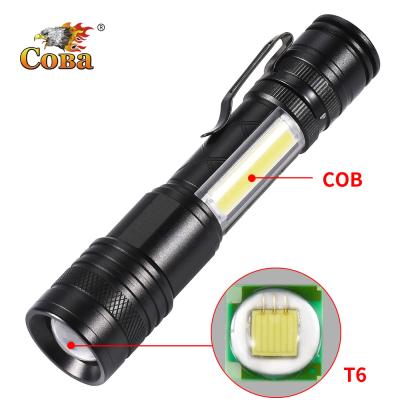 China Outdoor Emergency Coba XML-T6 COB Aluminum Alloy Industrial USB Rechargeable Built-in Buzzer with Magnetic Clip Tail Strong Flashlight for sale