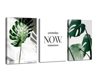 China Abstract 3 Panels Canvas Prints Home Decor Canvas Wall Art Green Leaves Leaf Plant Wall Art For Living Room for sale