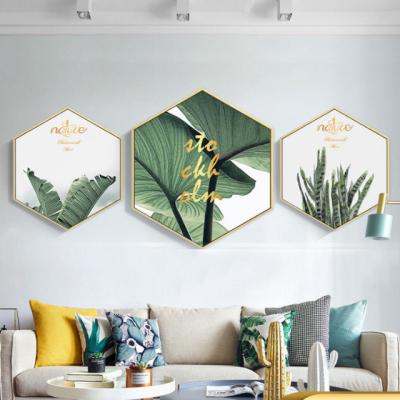 China Waterproof Central Institute of Statistics Hexagonal Fresh Modern Minimalist Green Painting Nordic Modern Minimalist Painting Dining Room Wall Painting Factory Decoration Copy for sale