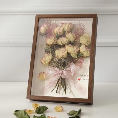 China Light Drying Valentine's Day Gift 3D Flower LED Environmental Friendly Wedding DIY Set Immortal Flora Manual Picture Frame Rose Photo Frame for sale