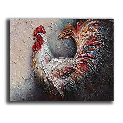 China Modern Palette Knife 3D Texture Canvas Painting Rooster Animal Acrylic Painting Wall Art Pictures For Living Room Home Decor for sale