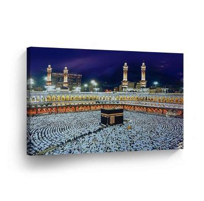 China Modern Islamic Painting Core Art Canvas Dighted Print Praying Around Kabaa Vector Muslims Led Wall Picture Home Decor Christmas Gifts for sale