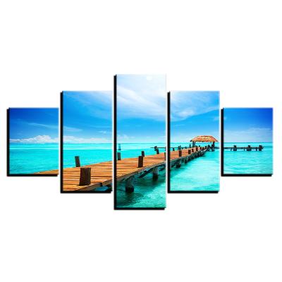 China Modern 5 Panel Sunset Seascape Picture Print Painting Wall Art Decor Canvas for sale