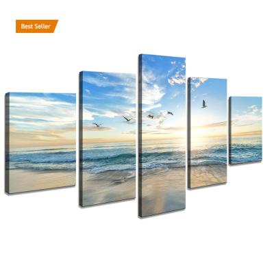 China Hot Selling Modern Online 5 Piece Modern Sea Pictures Design Canvas Print Wall Art for sale