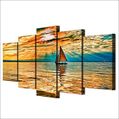 China Modern Unframed Modern Canvas Seascape Bedroom Wall Art Printed 5 Panels for sale