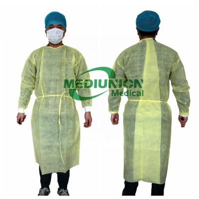 China Waterproof Disposable PB70 Medical Isolation Protective Gown In Yellow With EN 13795 for sale