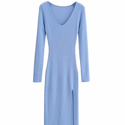 China Anti-wrinkle 2022 Spring and Autumn Long Sleeve Hip Wrap Long Sleeve Skirt Knitted Hollow Dress for sale