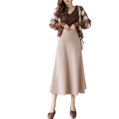 China 2022 New Women Woolen Skirt Breathable Mid-Length A-line Skirt High-waisted Drape Thickened Knit Skirt for sale