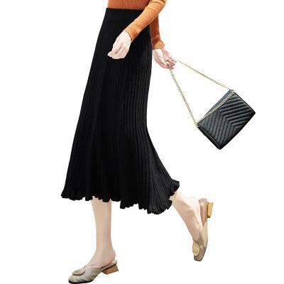 China 2022 Breathable Women's High-waisted Wool Knitted Skirt A-line Pinkie-Edge Full-Swing Full-Length Skirt for sale