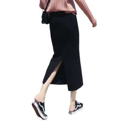 China 2022 season women's breathable midlength hip wrap bust high-waisted skirt thickened slit sweater skirt for sale