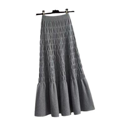 China New breathable A-line skirt 2021 falls / cool and soft winter pleated pure color knit full skirt for sale