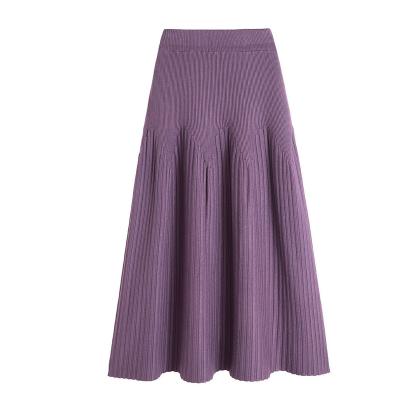 China Breathable Knit Skirt 2022 Soft Slim Mid Length Fork Pleated A Line Skirt for sale