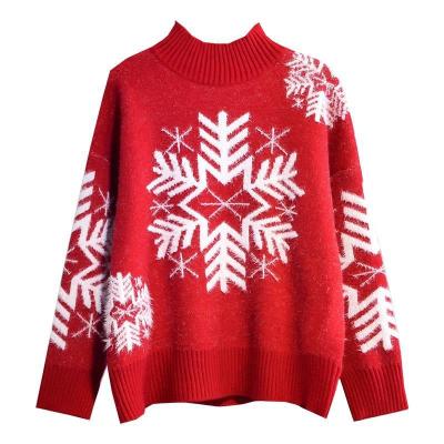 China New Winter Turtle Half Neck Anti-Wrinkle Pullover Sweater Christmas Wind All-match Loose Languid Lazy Snow Female Bottom Lady Sweater for sale