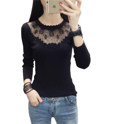 China 2022 Anti-wrinkle women with fashion ironed sleeve hollow sweater sweater new diamond lace autumn and winter dress bottom trimmer along for sale