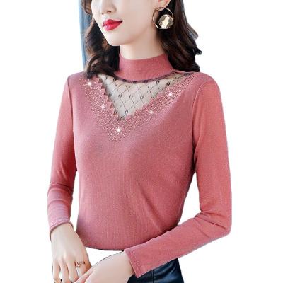 China 2022 Anti-wrinkle women with fashion ironed sleeve hollow sweater sweater new diamond lace autumn and winter dress bottom trimmer along for sale