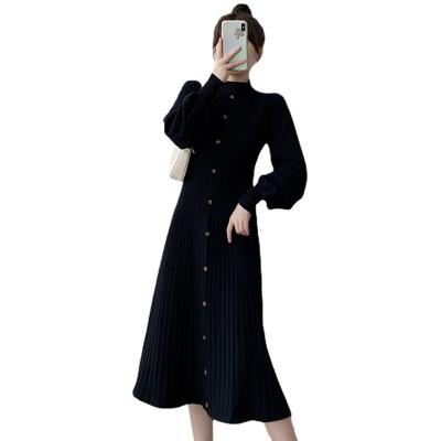 China 2022 AUTUMN/winter Anti-wrinkle half high collar knit lantern sleeve bottom skirt with woolen skirt for sale