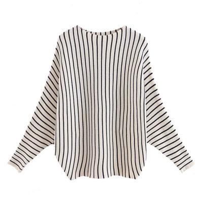 China Hot Selling Stripe Anti-Shrink Women New Pattern Sweater Bat Wing Loose Sleeve Knit Sweater for sale