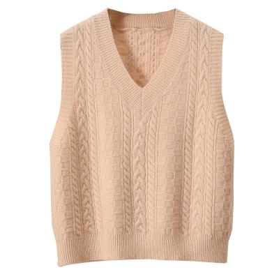 China Factory hot sales thick anti-pilling women knit V-neck cashmere sweater vest for sale