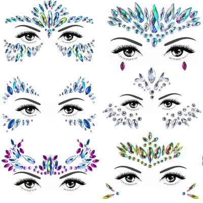 China Eco-Friendly 6 Sets Women Mermaid Crystals Face Intimate Glitter Music Party Makeup 3d Tattoo Sticker for sale