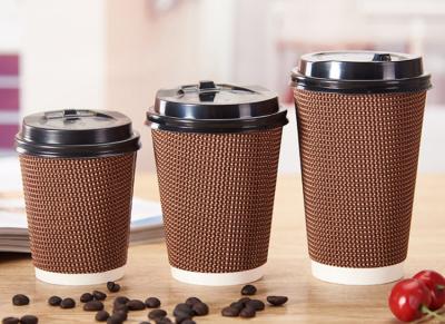 China 90mm Mouth Three Layers Corrugated Disposable Coffee Cups 16oz for sale