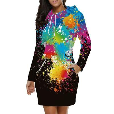 China Anti-wrinkle Plus  Size Digital  And Sublimation Casual Hooded Jumper  Dresses For Women for sale