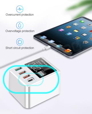 China Mobile Phone 4 Ports QC3.0 USB Charger Hub Dock Fast Charging Stand with LED Display Screen for Mobile Phone Smartphone Tablet EU USA UK Plug for sale