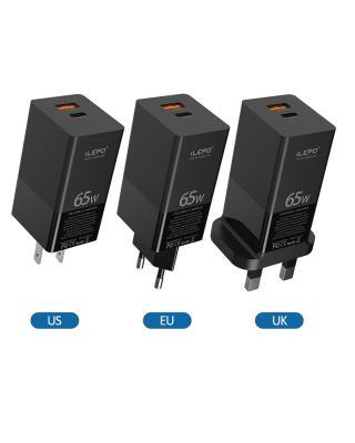 China Type-C Palladium 65w GaN Charger OEM QC3.0 Mobile Phone 2 Port GAN 65W Fast Charger Gan 65w for sale