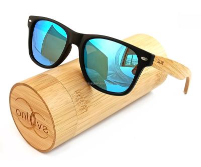 China Bamboo sunglasses 2021 bamboo temple plastic frame customer logo men's wooden bamboo sunglasses fashion sunglasses for sale