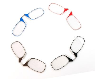 China Clip Nose Style Retractable Nose Resting Pinching Pince-Nez Portable Thin Optical Reading Glasses No Arms Men Women 2021 for sale