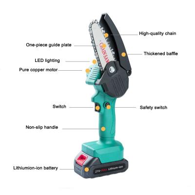 China Folding Handle Lithium Battery Chainsaw Rechargeable Power Tool Garden Saw Mini Tree Cutting Portable Cordless Electric Chainsaw for sale