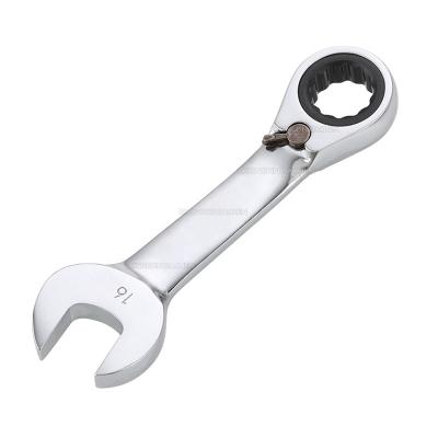 China CRV Professional Adjustable Carbon Steel Stubby Ratchet Combination Wrench for sale