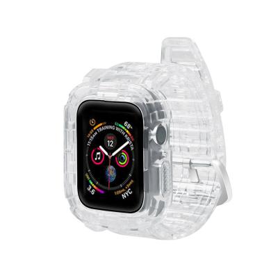 China Clear Sports Plastic TPU Crystal Watch Band Strap With Transparent Rugged Bumper Case Watch Band For Apple Watch 38mm 40mm 42mm 44mm for sale