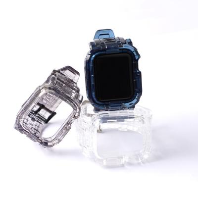 China Sports Plastic TPU Crystal Watch Band Strap With Transparent Rugged Bumper Case Watch Band For Apple Watch 38mm 40mm 42mm 44mm for sale