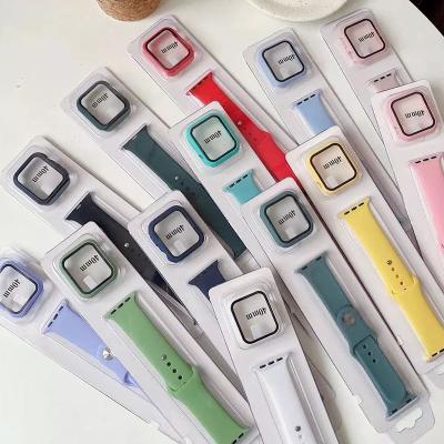 China Hot Selling Comfortable Silicone Strap PC Case With Tempered Glass Screen Protector For Apple iWatch for sale