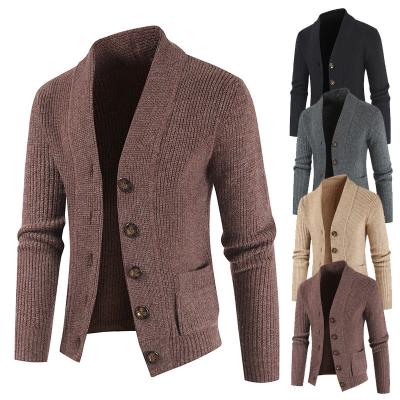 China 2021New Chunky Long Sleeve Fashion OEM Solid Color Winter Knit Sweater Custom Men's Cardigan for sale