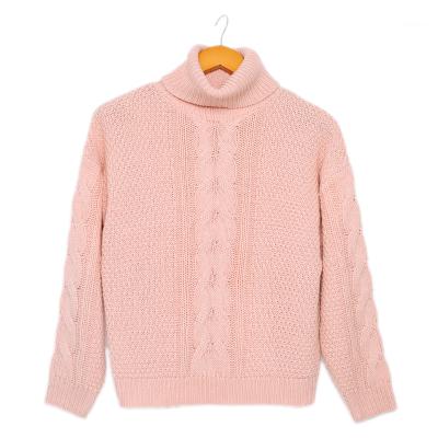 China Custom Made High Quality Embossed Women's Bulky Loose Pullover Sweater Fashionable Turtle Neck Sweaters Breathable for sale