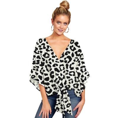 China Viable Custom Latest Fashion White Women Printed Casual Leopard Top Blouse for sale