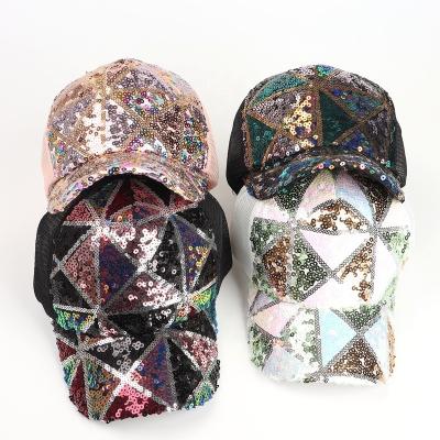 China breathable & Hip Hop Jiaer-Wholesale Waterproof 5 Panel Cotton Glitter Bling Mesh Net Baseball Custom Trucker Sequined Casual Unisex Hats Sport Hats for sale