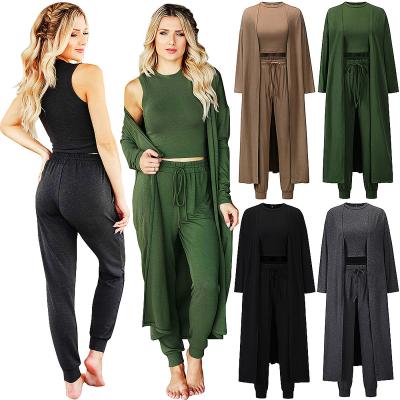 China Jiaer-breathable women fall clothes tracksuit solid sexy crop tops long drawstring pants cardigan three piece outfit sets for sale