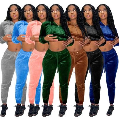 China Jiaer-Women Anti-pilling Tracksuit Set Zipper Solid Hoodies Long Velvet Tracker Pants Teams 2 Piece Sets Sportswear for sale