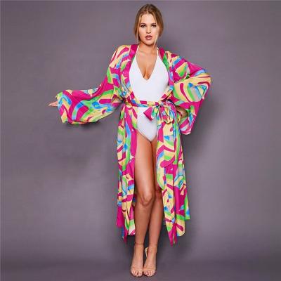 China Jiaer-kimono Women Sexy Breathable Kaftan Robe Rayon Vacation Swimsuit Cardigan Bikini Long Sleeve Cover Up Beach Wear for sale