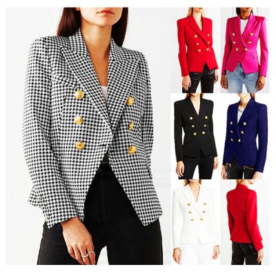 China Jiaer-Women's Anti-wrinkle Autumn Slim Fit Notched Lapel Houndstooth Blazer Double Breasted Jacket for sale