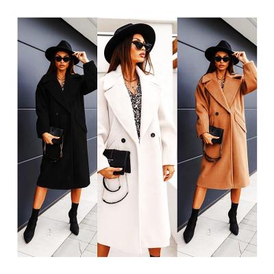 China Jiaer-Women's Solid Color Coat Anti-wrinkle Long Wool Lapel Jacket Warm Windproof Crossover Winter Basic Elegant Mid Length for sale