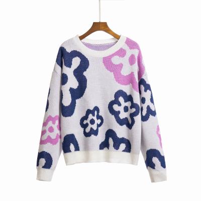 China Anti-wrinkle factory custom winter ladies knit jacquard top fashion casual knitted pullover sweater for women for sale